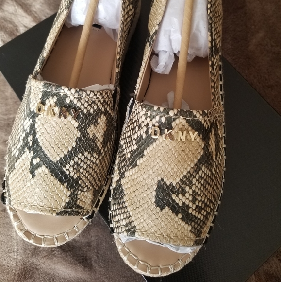 Dkny Shoes - DKNY Beige and Black Snake-Print Espadrille Slip-Ons
